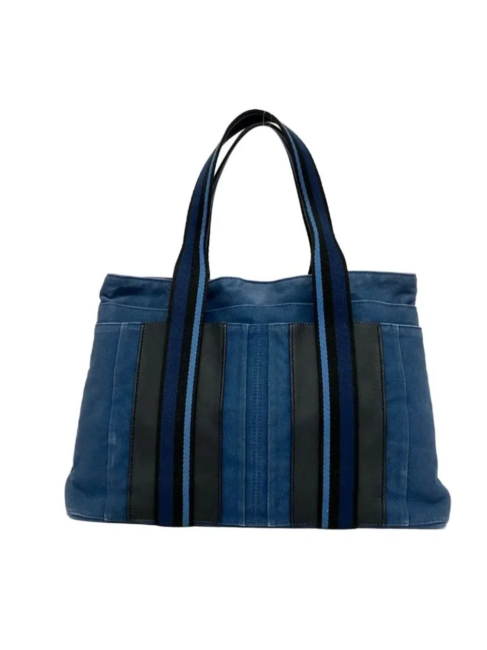 Hermes Tote Troca Horizontal MM Blue Navy Black Leather